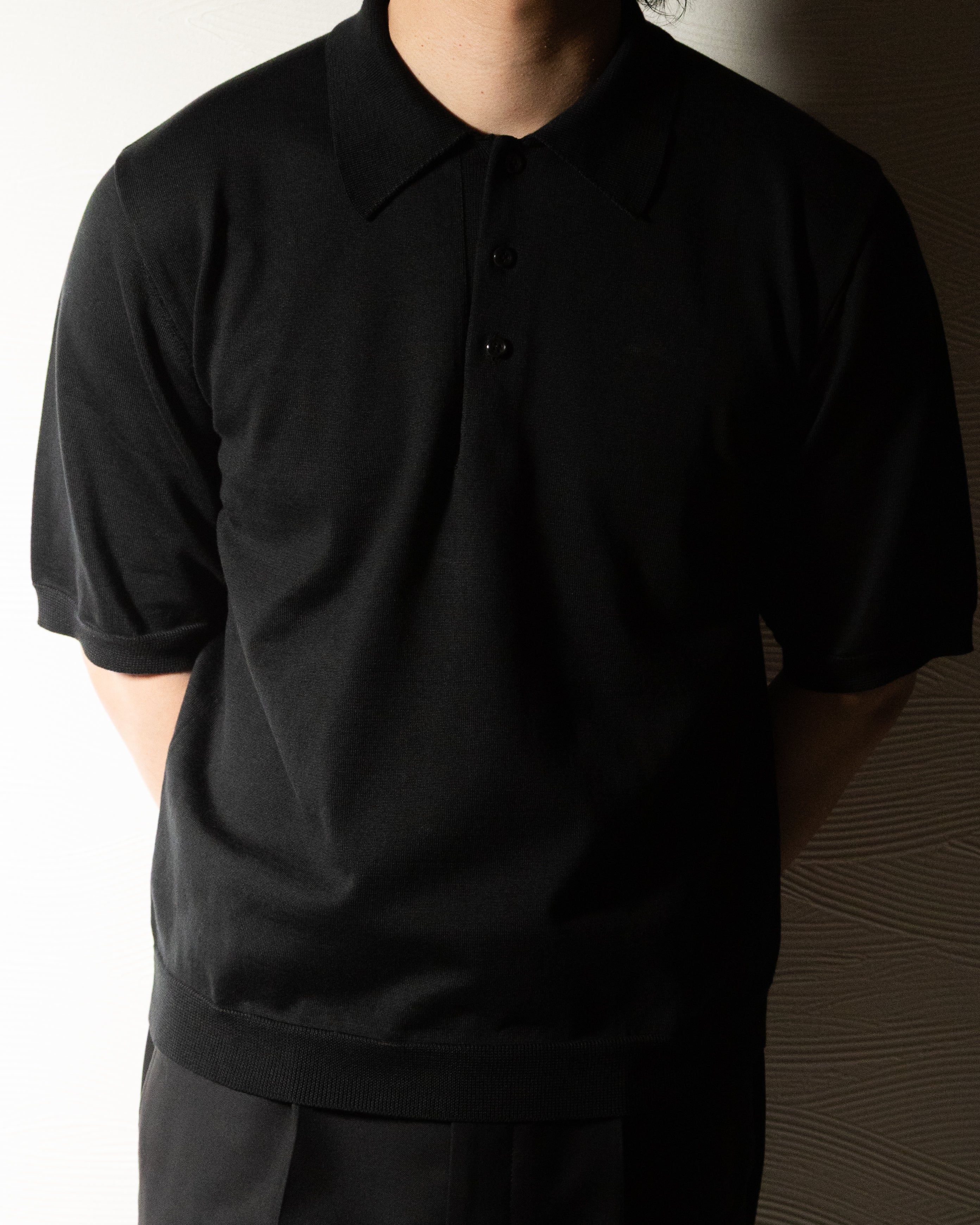 joone joonam ニットポロ 予約販売】『unnames.』シーアイランドコットン ニットポロ Black
