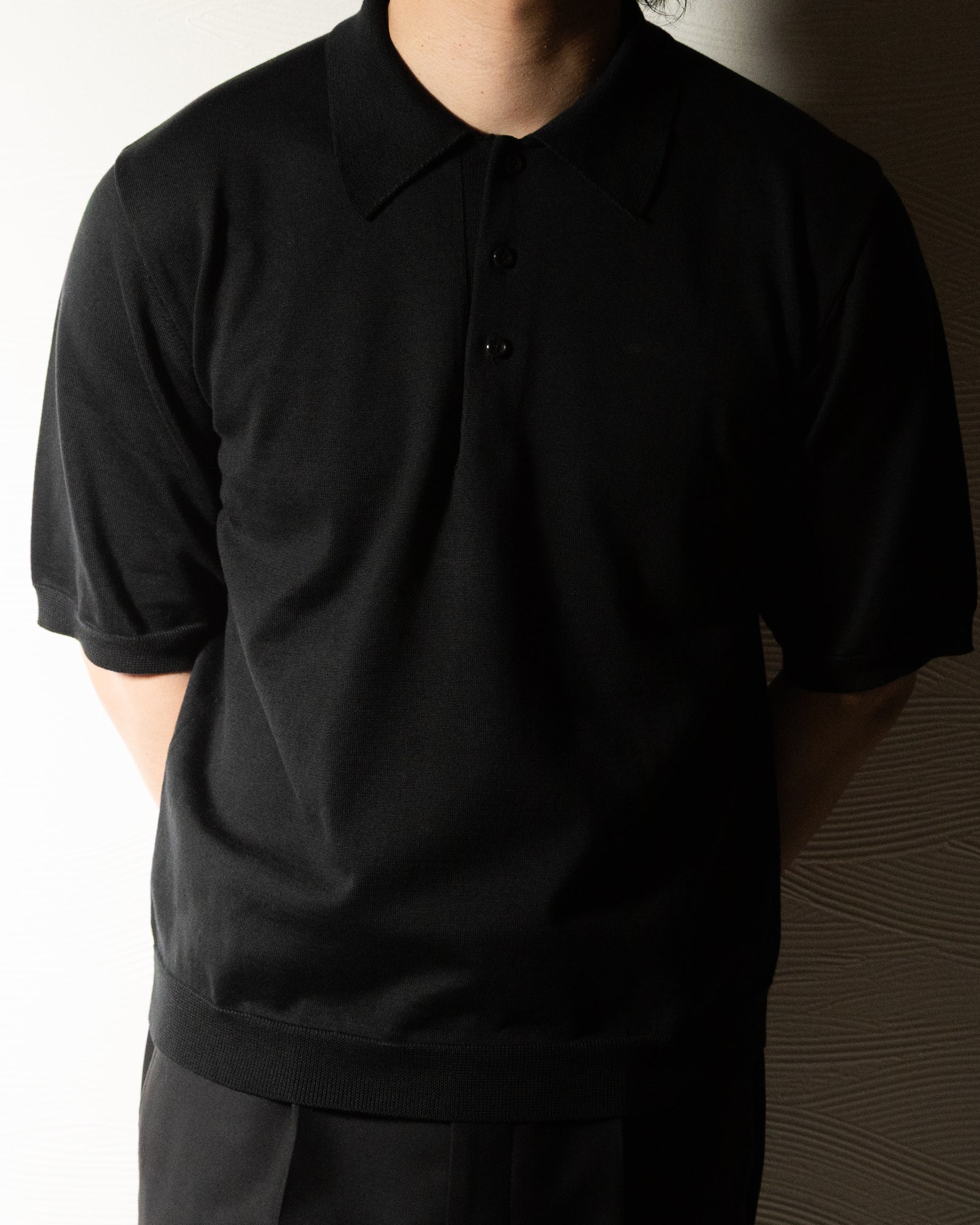 【予約販売】『unnames.』シーアイランドコットン ニットポロ Black