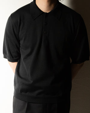 【予約販売】『unnames.』シーアイランドコットン ニットポロ Black