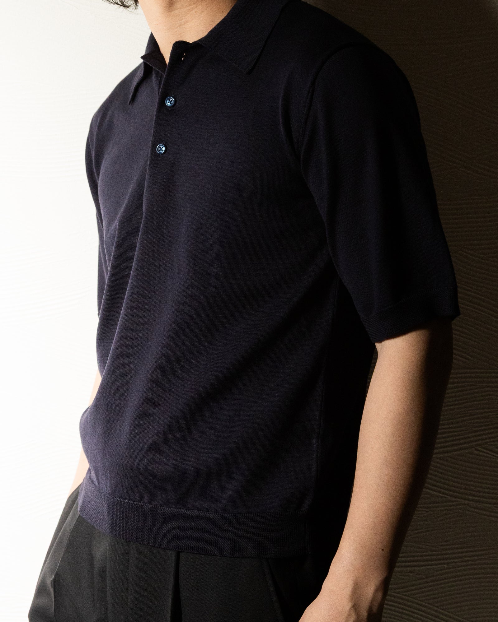 【予約販売】『unnames.』シーアイランドコットン ニットポロ navy