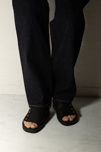 【chausser】別注BUTTON SANDALS ブラック×ゴールド