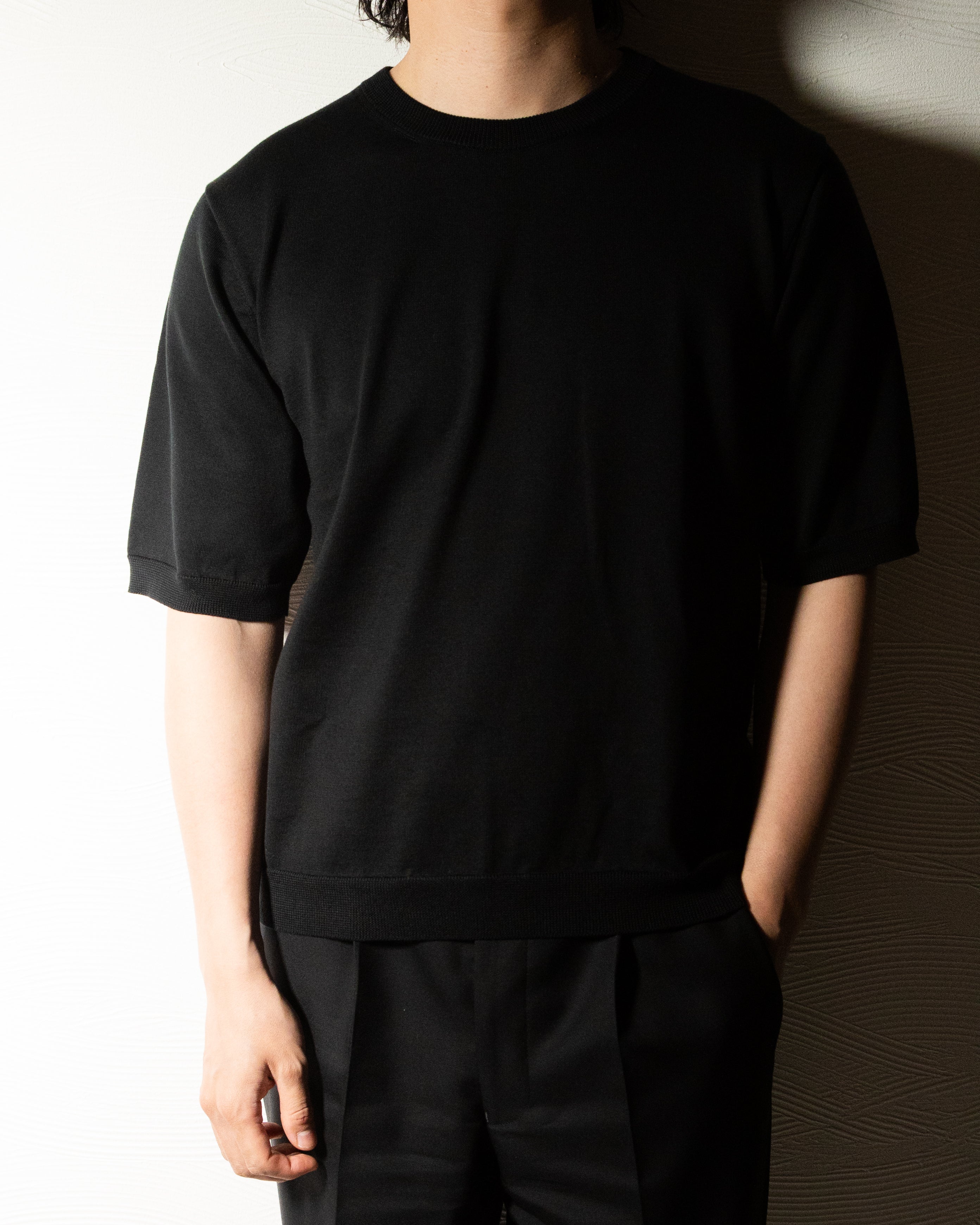 シーアイランドコットン ロールネック Tee, Black　サイズ2 予約販売】『unnames.』シーアイランドコットン Tシャツ Black