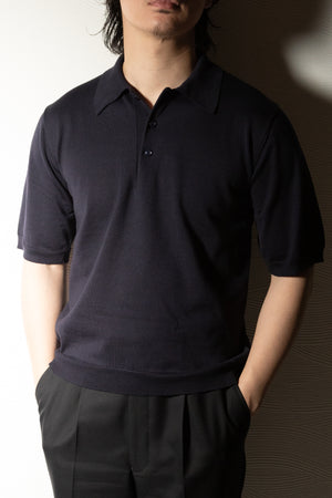 【予約販売】『unnames.』シーアイランドコットン ニットポロ navy