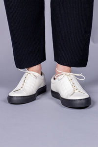 LEATHER LOW-CUT SNEAKERS / WH/BL